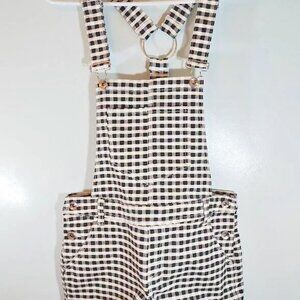 Denim Jean Women Shortalls Juniors Sz 1 Checkered Square Black White Shorts